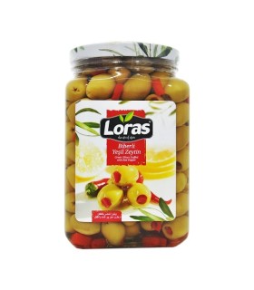 Loras زیتون سبز با مغز فلفل 900 گرمی لوراس
