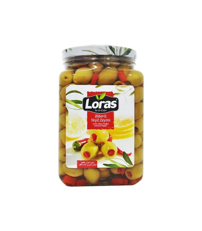 Loras زیتون سبز با مغز فلفل 900 گرمی لوراس