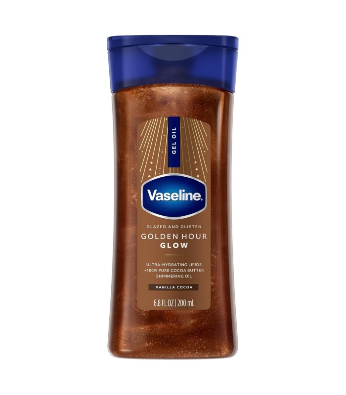 Vaseline ژل روغن براق کننده بدن شاین وازلین مدل Golden Hour Glow Vanilla Cocoa حجم 200 میلی لیتر
