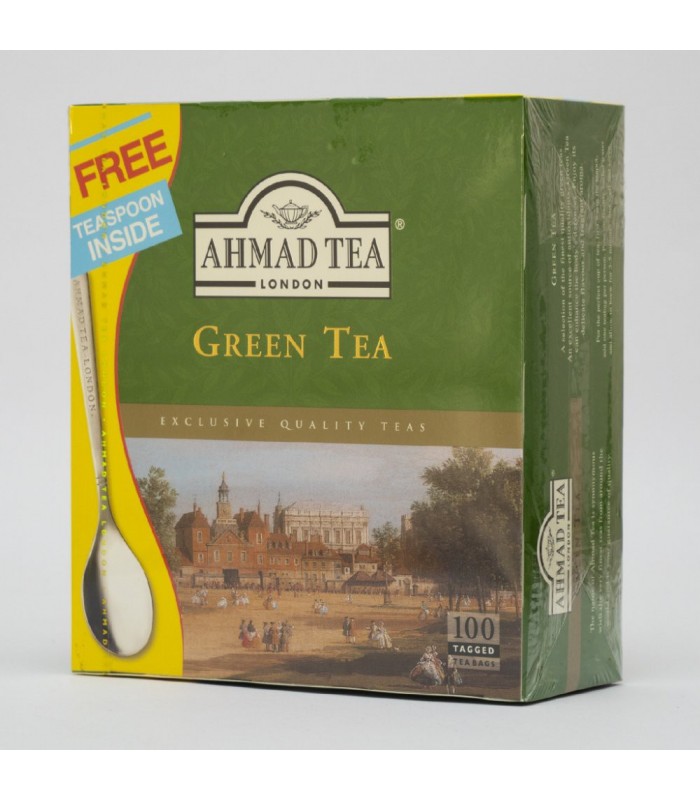 Ahmad Tea چای سبز 100 عددی همراه با قاشق چای خوری احمد تی