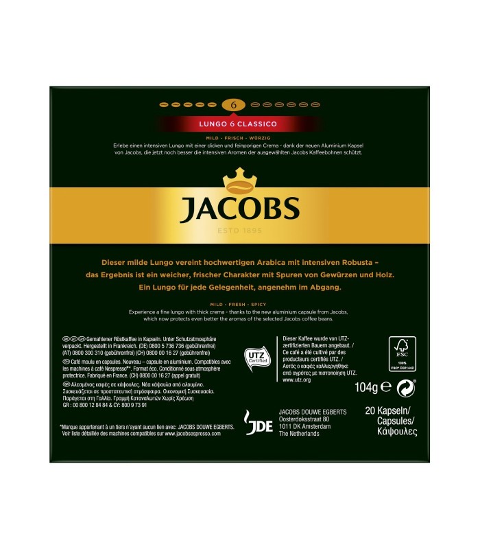 Jacobs کپسول قهوه لانگو 6 کلاسیکو 20 عددی جاکوبز