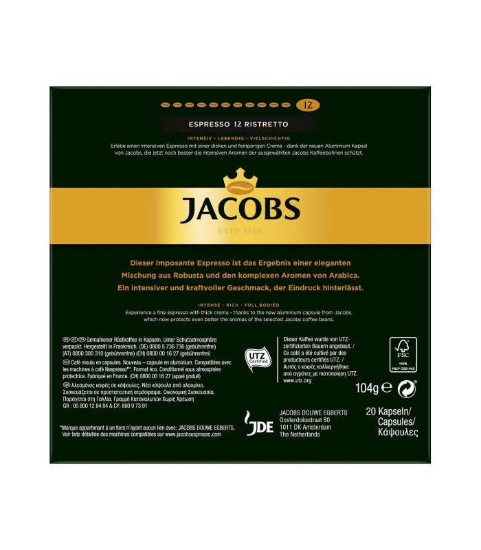Jacobs کپسول قهوه اسپرسو 12 ریسترتو 20 عددی جاکوبز